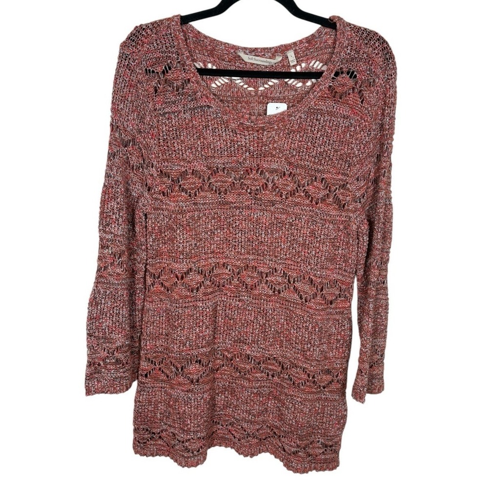 Soft Surroundings Rio Pointelle Knit Sweater Size L Open Knit Pullover Beachy